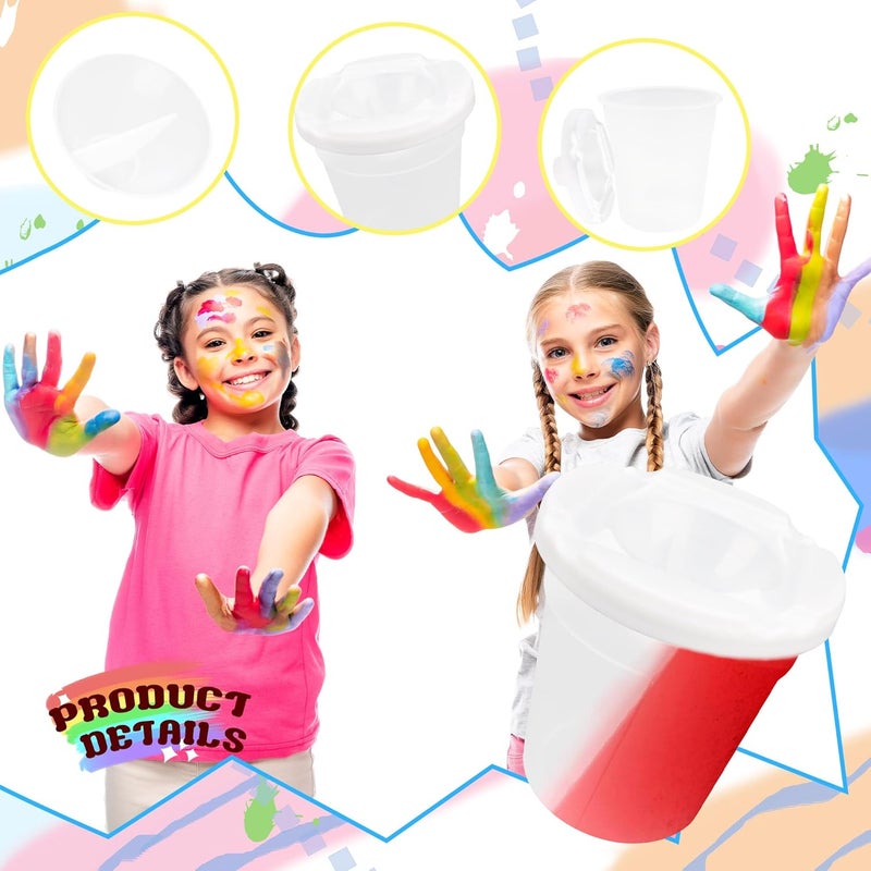 Conagel 30 Pack Kids No Spill Paint Cups with Lids Clear White Spill Proof Paint Cups for Chilren Painting Art Supplies School Prizes Classroom Arts Crafts - Image 3